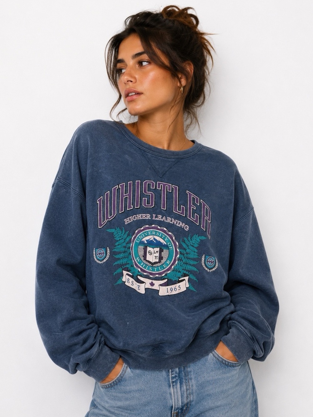 Vintage Sweater Crewneck Whistler Cozy Warm Preppy Acid Wash Style Cottagecore